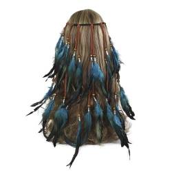 Fasching Boho Federschmuck Hippie Stirnband, Karneval Kopfschmuck, Böhmische Feder Kopfschmuck für Damen, Blau von TASHELLS