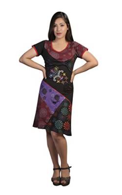 TATTOPANI Damen Kurzarm-Kleid mit bunten Flecken & Stickerei von TATTOPANI