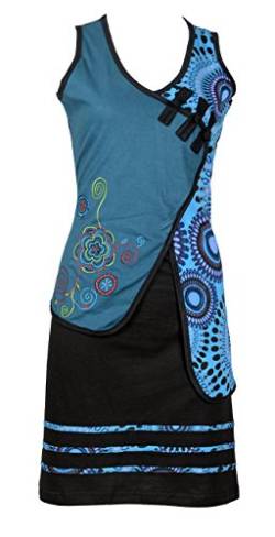 TATTOPANI Damen Summer Ärmelloses Kleid mit Stickerei und Cirlce Muster-Druck-Fusion(Blue-4071-XL) von TATTOPANI