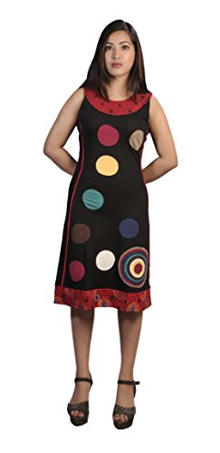 TATTOPANI Damen des BaumwollSleeveless Kleid mit bunten Kreis Patch-Entwurf von TATTOPANI