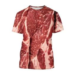 Tshirt Herren Mode Lustiges Frisches Fleisch Beef 3D-Druck T-Shirt Herren Und Frauen Lässig Kurzärmelig Rundes Hals T-Shirt Top-C-L von TAUEDR