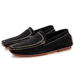 Mens Loafers Shoe Round Toe Solid Color Breathable Driving Style Loafer Lightweight Comfortable Flexible Casual Slip On Shoes (Color : Black Perforated, Size : 38 EU) von TAYGUM