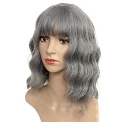 Perücke for Frauen, schulterlange Wellen-Bob-Perücken mit Pony for Frauen, Halloween-Party-Kostüm, Cosplay-Perücke, perfekt for den Alltag (Color : Gray) von TAYGUM