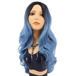 Perücken Haar for Frauen, lange gewellte Perücken for Frauen, Ombre-Blau mit dunklen Wurzeln, Mittelteil, Haaransatz, Kostüm, Cosplay-Perücke, perfekt for den Alltag von TAYGUM