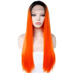 Perücken Haar for Frauen Lange natürlich aussehende Perücken for Frauen Ombre Orange mit dunklen Wurzeln Kostüm Cosplay Lace Frontal Perücke Perfekt for den Alltag von TAYGUM
