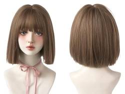 Perücken Haare for Frauen Kurze glatte Haare Perücken mit Pony for Frauen Natürlich aussehende kurze Perücke Mode for Party (Color : Tea Brown) von TAYGUM