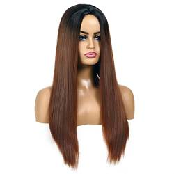 Perücken Haare for Frauen Lange glatte Haare Perücken for Frauen mit dunklen Wurzeln Mittelteil Haaransatz Party Kostüm Cosplay Perücke Schönheit for Party (Color : Braun) von TAYGUM