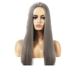 Perücken Haare for Frauen Lange glatte Haare Perücken for Frauen mit dunklen Wurzeln Mittelteil Haaransatz Party Kostüm Cosplay Perücke Schönheit for Party (Color : Gray) von TAYGUM