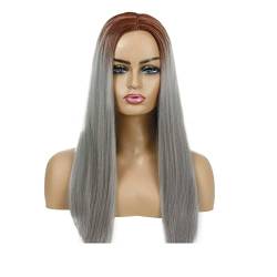 Perücken Haare for Frauen Lange glatte Haare Perücken for Frauen mit dunklen Wurzeln Mittelteil Haaransatz Party Kostüm Cosplay Perücke Schönheit for Party (Color : Silber) von TAYGUM