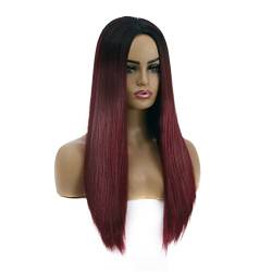 Perücken Haare for Frauen Lange glatte Haare Perücken for Frauen mit dunklen Wurzeln Mittelteil Haaransatz Party Kostüm Cosplay Perücke Schönheit for Party (Color : Weinrot) von TAYGUM