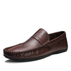 TAYGUM Herren-Loafer, runde Zehenpartie, PU-Leder, Loafer-Schuhe, Flacher Absatz, modische Slip-on-Fahrschuhe, lässiger Flacher Mokassin (Color : Braun, Size : 44 EU) von TAYGUM