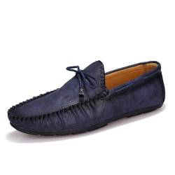 TAYGUM Herren-Loafer-Schuhe, runde Zehenpartie, veganes Leder, Mokassins, Bootsschuhe, rutschfest, flexibel, leicht, Party, klassischer Slip-on (Color : Blau, Size : 43 EU) von TAYGUM