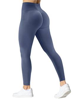 TAYOEA Damen Gym Leggings Scrunch Butt Sport Leggings Nahtlose Yogahose Hohe Taille Sporthose Blickdicht Booty Lifting Leggings Blau,L von TAYOEA