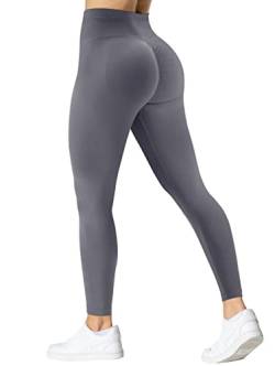 TAYOEA Damen Gym Leggings Scrunch Butt Sport Leggings Nahtlose Yogahose Hohe Taille Sporthose Blickdicht Booty Lifting Leggings Grau,M von TAYOEA