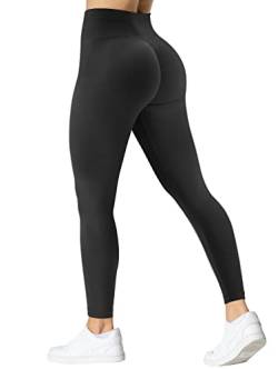 TAYOEA Damen Gym Leggings Scrunch Butt Sport Leggings Nahtlose Yogahose Hohe Taille Sporthose Blickdicht Booty Lifting Leggings Schwarz,XL von TAYOEA