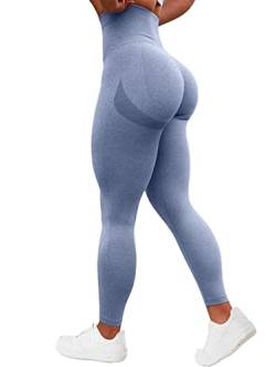 TAYOEA Damen Kompressions Sport Leggings Yoga Lange Leggings Slim Fit Fitnesshose Sporthosen Blickdicht Scrunch Butt Yogahose Nahtlos Push up Leggings Hohe Taille Übung Fitness Joggen Blau,XL von TAYOEA