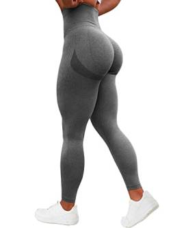 TAYOEA Damen Kompressions Sport Leggings Yoga Lange Leggings Slim Fit Fitnesshose Sporthosen Blickdicht Scrunch Butt Yogahose Nahtlos Push up Leggings Hohe Taille Übung Fitness Joggen Grau,L von TAYOEA