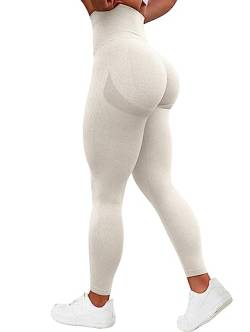 TAYOEA Damen Kompressions Sport Leggings Yoga Lange Leggings Slim Fitnesshose Sporthosen Blickdicht Scrunch Butt Yogahose Nahtlos Push up Leggings Hohe Taille Übung Fitness Joggen Aprikose Farbe,L von TAYOEA