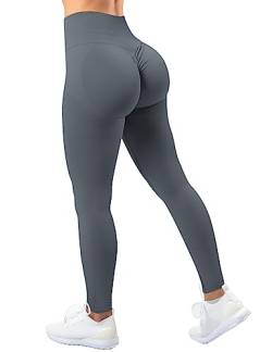 TAYOEA Damen Kompressions Sport Leggings Yoga Lange Leggings Slim Fitnesshose Sporthosen Blickdicht Scrunch Butt Yogahose Nahtlos Push up Leggings Hohe Taille Übung Fitness Joggen Scrunch Gray,M von TAYOEA