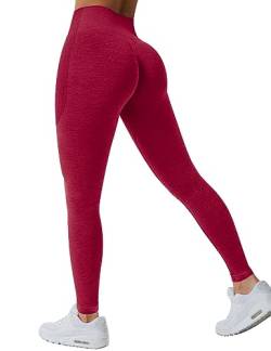 TAYOEA Damen Push up Sporthose Scrunch Butt Leggings High Waist Seamless Yogahose Fitness Nahtlos Gym Leggings Blickdicht, Rot,L von TAYOEA
