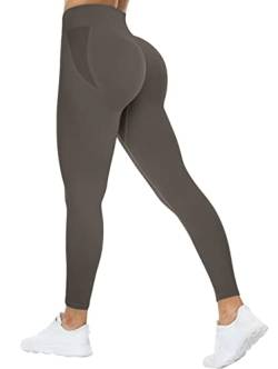 TAYOEA Damen Scruch Butt Leggings Booty Lifting Sports Gym Fitnesshosen Push up Leggings Hohe Taille ​Übung Fitness Joggen Braun,M von TAYOEA