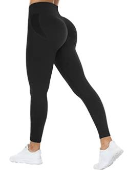 TAYOEA Damen Scruch Butt Leggings Booty Lifting Sports Gym Fitnesshosen Push up Leggings Hohe Taille ​Übung Fitness Joggen Schwarz,XS von TAYOEA