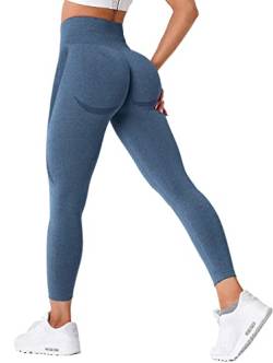 TAYOEA Damen Sport Leggings Blickdicht Yogahose Nahtlos Lange Leggings Slim Fit Fitnesshose Lächeln Kontur Push up Sporthosen Hohe Taille Yoga Lange Leggings ​Übung Fitness Joggen Blau,L von TAYOEA