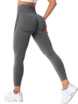 TAYOEA Damen Sport Leggings Blickdicht Yogahose Nahtlos Lange Leggings Slim Fit Fitnesshose Lächeln Kontur Push up Sporthosen Hohe Taille Yoga Lange Leggings ​Übung Fitness Joggen Grau,L von TAYOEA