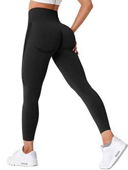 TAYOEA Damen Sport Leggings Blickdicht Yogahose Nahtlos Lange Leggings Slim Fit Fitnesshose Lächeln Kontur Push up Sporthosen Hohe Taille Yoga Lange Leggings ​Übung Fitness Joggen Schwarz,XL von TAYOEA