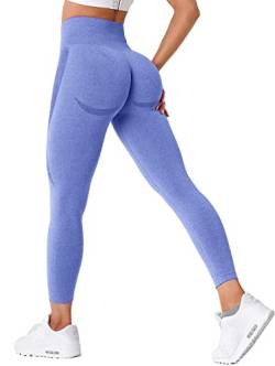 TAYOEA Damen Sport Leggings Blickdicht Yogahose Nahtlos Lange Leggings Slim Fit Fitnesshose Lächeln Kontur Push up Sporthosen Hohe Taille Yoga Lange Leggings ​Übung Fitness Joggen Violett,XL von TAYOEA