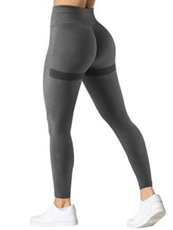 TAYOEA Damen Sport Leggings Gym Workout Push Up Leggings Blickdicht Scrunch Butt Yogahose Seamless Hohe Taille Sporthose Grau,L von TAYOEA