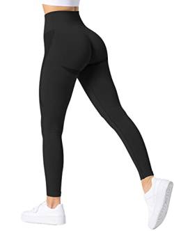 TAYOEA Damen Sport Leggings Nahtlose Booty Lifting Leggings Smile Contour Yogahose Blickdichte Gym Fitness Hohe Taille Sporthose Push Up Leggings Schwarz,M von TAYOEA