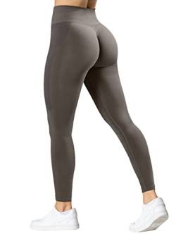 TAYOEA Damen Sport Leggings Nahtlose Scrunch Butt Push Up Leggings Blickdicht Gym Fitnesshosen Hohe Taille Sporthose Yoga Hosen Braun,L von TAYOEA