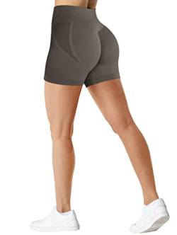 TAYOEA Damen Sport Radlerhose Scrunch Short Nahtlos Kurze Leggings Blickdicht Gym Shorts für Fitness Braun,M von TAYOEA