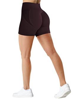 TAYOEA Damen Sport Radlerhose Scrunch Short Nahtlos Kurze Leggings Blickdicht Gym Shorts für Fitness Brombeer Lila,L von TAYOEA