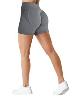 TAYOEA Damen Sport Radlerhose Scrunch Short Nahtlos Kurze Leggings Blickdicht Gym Shorts für Fitness Grau,L von TAYOEA