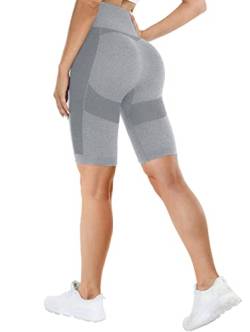 TAYOEA Kurze Leggings Damen Sporthose Nahtlose Shorts Kurz Radlerhose Hohe Taille Blickdicht Yogahose Sommer für Yoga Tights Shorts Joggen Radfahren Fitness Weiß Grau,S von TAYOEA