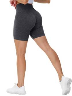 TAYOEA Kurze Leggings Damen Sporthose Seamless Shorts Hohe Taille Blickdicht Yogahose Sommer für Yoga Joggen Radfahren Fitness Dunkel grau,L von TAYOEA