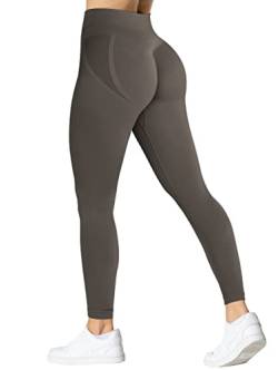 TAYOEA Scrunch Butt Legging Gym Workout Sporthose Blickdicht Sport Booty Lifting Leggings Nahtlose Hohe Taille Fitnesshose Braun,L von TAYOEA