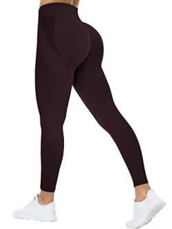 TAYOEA Scrunch Butt Legging Gym Workout Sporthose Blickdicht Sport Booty Lifting Leggings Nahtlose Hohe Taille Fitnesshose Brombeer Lila,L von TAYOEA