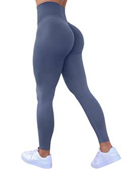 TAYOEA Sport Leggings Damen High Waist Leggins Sporthose Sportleggins Lang Yoga Tights Hohe Taille Po Push Up Blickdichte Fitnesshose Slim Fit Laufhose Yogahose Nahtlos Fitness Joggen Blau,XL von TAYOEA