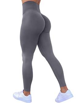 TAYOEA Sport Leggings Damen High Waist Leggins Sporthose Sportleggins Lang Yoga Tights Hohe Taille Po Push Up Blickdichte Fitnesshose Slim Fit Laufhose Yogahose Nahtlos Fitness Joggen Grau,M von TAYOEA