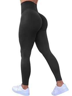 TAYOEA Sport Leggings Damen High Waist Leggins Sporthose Sportleggins Lang Yoga Tights Hohe Taille Po Push Up Blickdichte Fitnesshose Slim Fit Laufhose Yogahose Nahtlos Fitness Joggen Schwarz,L von TAYOEA