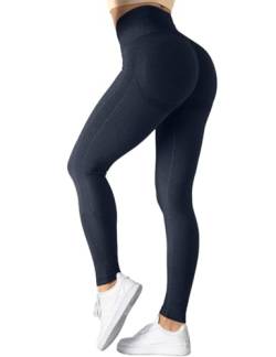 TAYOEA Sport Leggings Damen Nahtlose Scrunch Leggings Hohe Taille Fitnesshose Gym Yogahose Booty Lifting Push up Workout Blickdicht Sporthose Navy blau,XL von TAYOEA