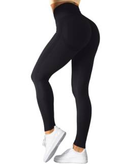 TAYOEA Sport Leggings Damen Nahtlose Scrunch Leggings Hohe Taille Fitnesshose Gym Yogahose Booty Lifting Push up Workout Blickdicht Sporthose Schwarz，S von TAYOEA