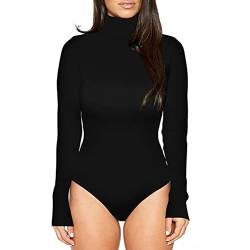 TBEONE Einfarbiger Body mit hohem -Ausschnitt, einfarbig, Leotard mit langen Ärmeln, Rollkragen, Bodysuit, Herbst und Winter, schmaler, hoher Overall, Geschenk Damen, Schwarz , von TBEONE