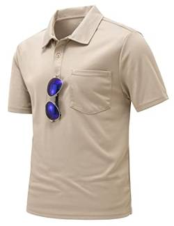 TBMPOY Herren Golf Poloshirts Kurzarm Schnell Trocknend Casual Sport Outdoor Shirt mit Tasche, Khaki, XL von TBMPOY
