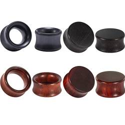 TBOSEN Set von 4 Paaren große doppelt ausgestellte Holzmessgeräte Bio-Holz Ohrtunnel Plugs Sattel Plugs Flesh Tunnels Expander Body Piercing Schmucksets 0g-1" in 8mm-25mm(10mm) von TBOSEN