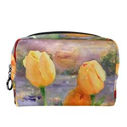 Geschenke für Männer Frauen Make-up Taschen Kulturbeutel Kleine KosmetiktaschenFrühlings Blumen gelbe Tulpen Weinlese von TBOUOBT