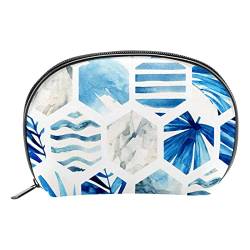 Geschenke für Männer Frauen Make-up Taschen Kulturbeutel Kleine KosmetiktaschenModerne geometrische Streifen Blaue Palmblätter tropischen Sommer von TBOUOBT